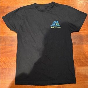 Quiksilver Black Tee with Blue and Yellow Wave Design